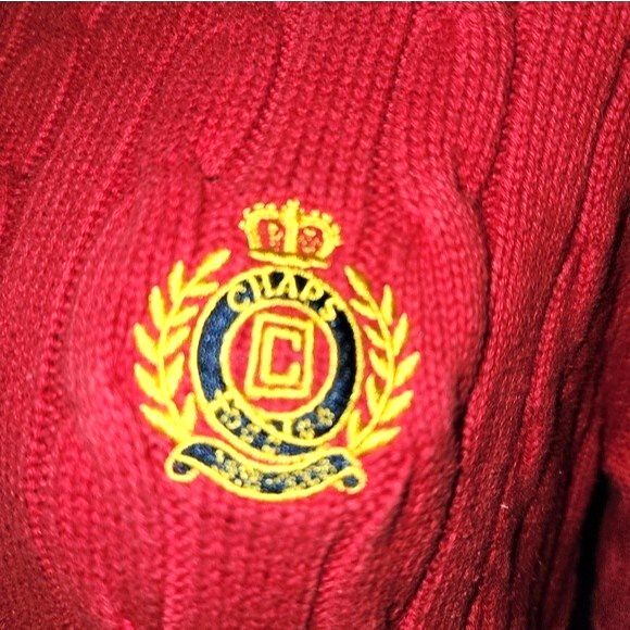 Chaps Red & Gold 100% Cotton Cable Knit Crew Neck Sweater Size L - Picture 4 of 7